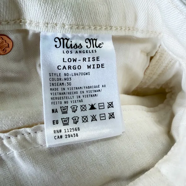 NWT Miss Me Low-Rise Cargo Wide Leg Jeans - Off White Angel Wings ✨ Size 27x30 - Image 13