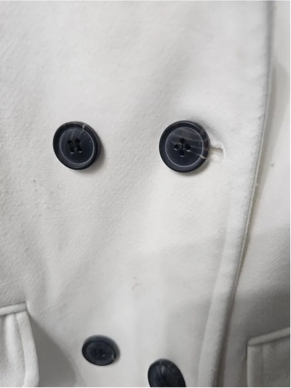 Women's Long Pea Coat, Size S, White and Black - Image 3