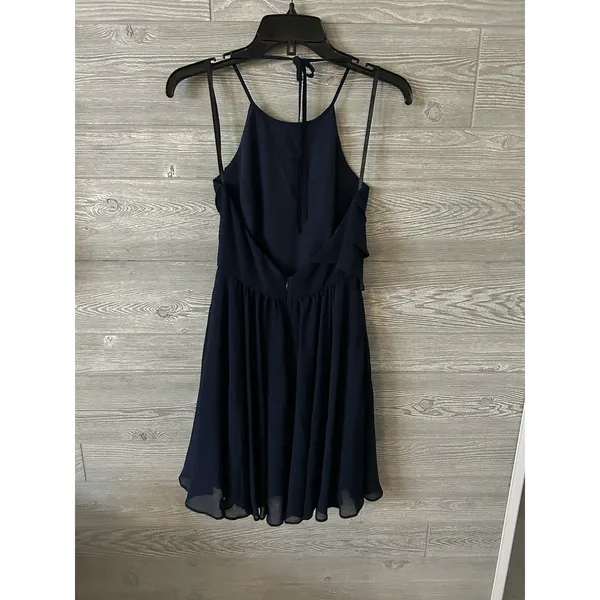 BCBGeneration Navy Blue Ruffle Mini Dress Size 2 Zip Halter‎ Sleeveless - Image 2