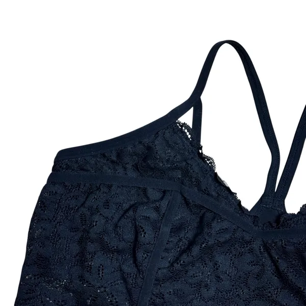 Aerie Black Lace Bralette with Velvet Trim Straps Womens L - Image 2