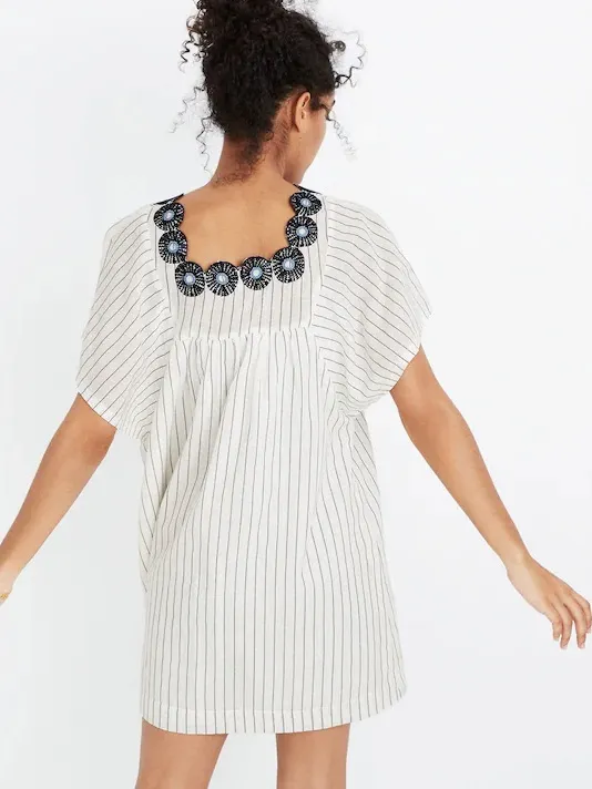 Madewell Embroidered Butterfly Dress in Stripe Size L - Image 2