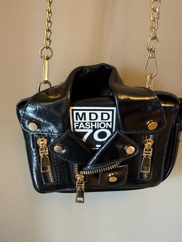 Black Mini Crossbody Bag with Gold Chain - Image 2