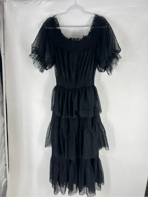 CQ by CQ Black Swiss Dot Tiered Dress Size L Whimsygoth - Image 2