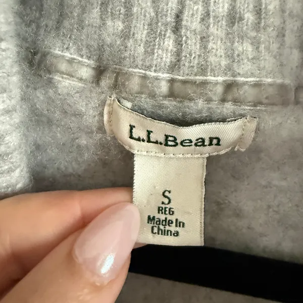 L.L.Bean Heather Gray Cashmere Open Front Cascade Collar Cardigan Sweater Small - Image 4