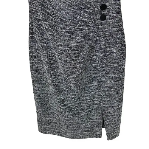 DKNY Tweed Sheath Dress Black Gray Side Button Sleeveless V-Neck Chic Size‎ 10 - Image 3