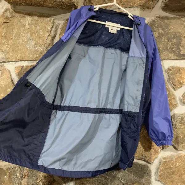 Columbia Vintage Purple Long Thin Lightweight Windbreaker Jacket w/ Logo Spellout Patch - Image 3
