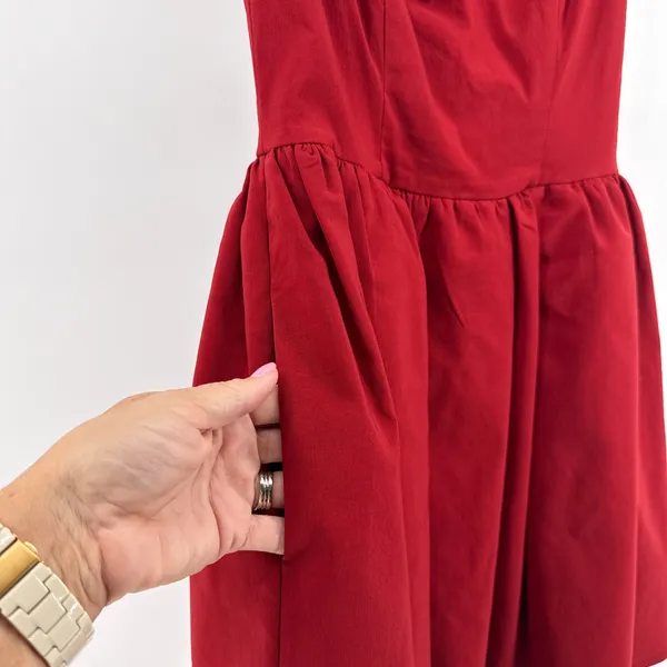 LPA Red Giovanna Mini Dress Square Neck Fit & Flare Revolve Size Small Pockets‎ - Image 4