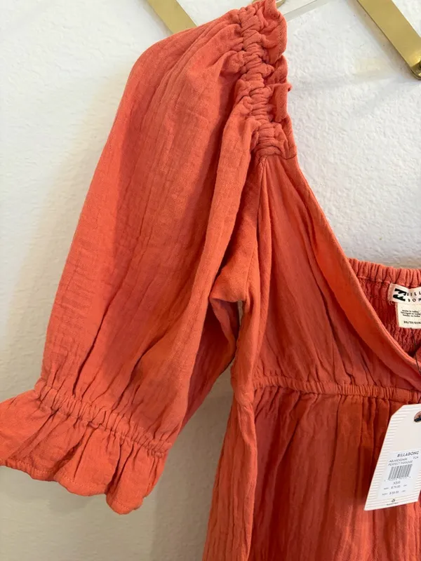 NWT Billabong Perfect Paradise Puff Sleeve Terracotta Mini Dress XS - Image 7