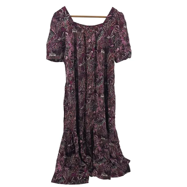 Maeve Midi Dress Womens Small Paisley Purple Puff Sleeve Tiered EUC - Image 3