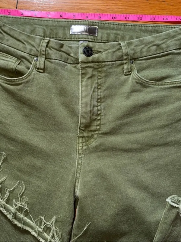 Kut from the Kloth Women's Olive Green Boot Cut Jeans with Frayed Hem - Image 2