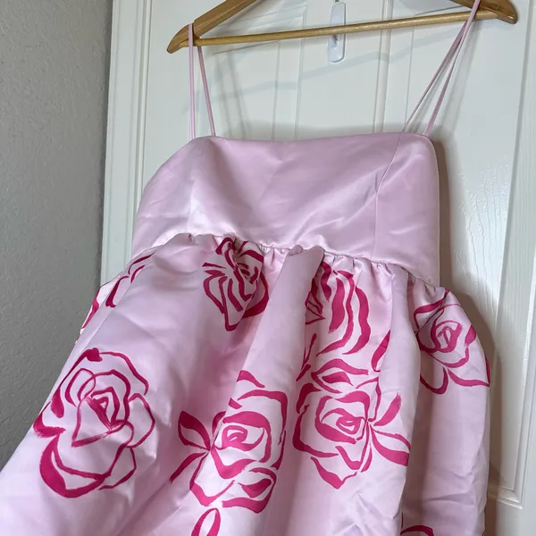 BNWT Maeve Baby Pink Hot Pink Rose Printed Babydoll Mini Dress - Image 5