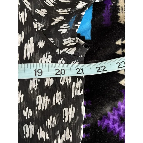 Duo Maternity Black/Cream Geo Sheer‎ Chiffon Short Sleeve Blouse Size M Ruffle - Image 6
