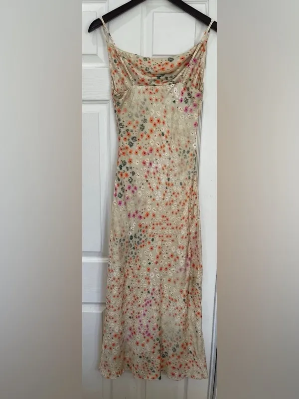 Floral Cowl Neck Satin Slip Midi Dress XS - Image 7