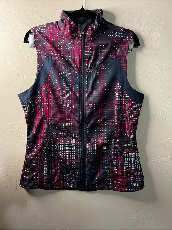 Brooks Running Pink Blue Print Full Zip Athletic Vest Women’s - Image 2