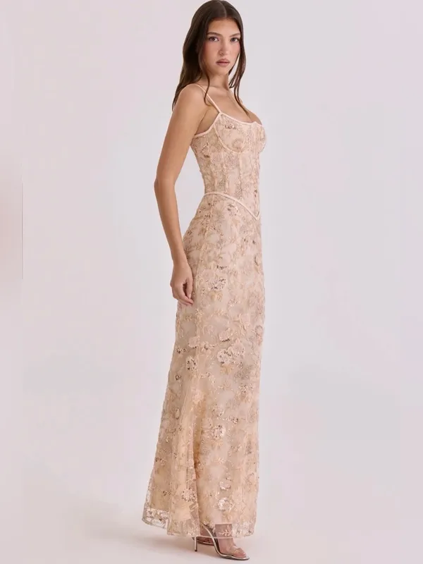 House of CB Blush Embroidered Lace Maxi Dress - Image 3