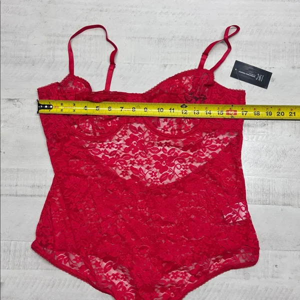 INC International Concepts Sexy Lace Underwire Thong Bodysuit Red - Image 3
