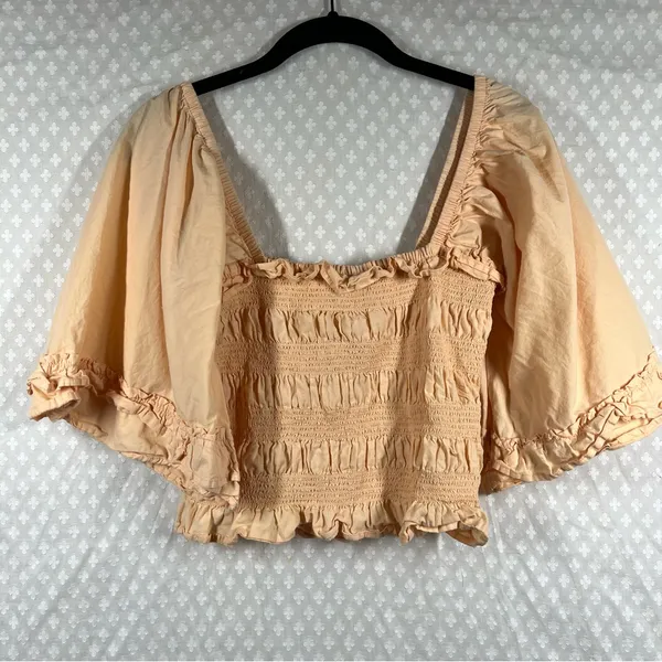 Free People Peach Smocked Bell Sleeve‎ Crop Top - Image 5