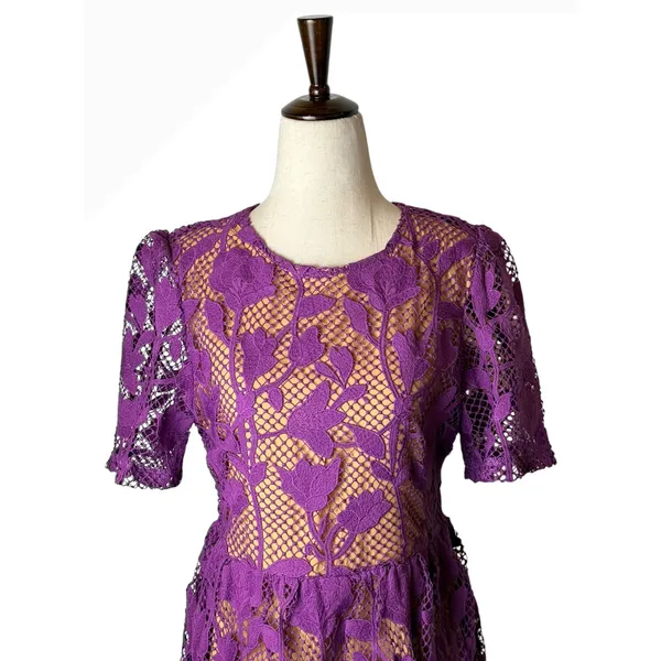 Dalia MacPhee Lace Midi Dress Women Medium Purple NWT Floral Guipure Lace‎ Party - Image 4