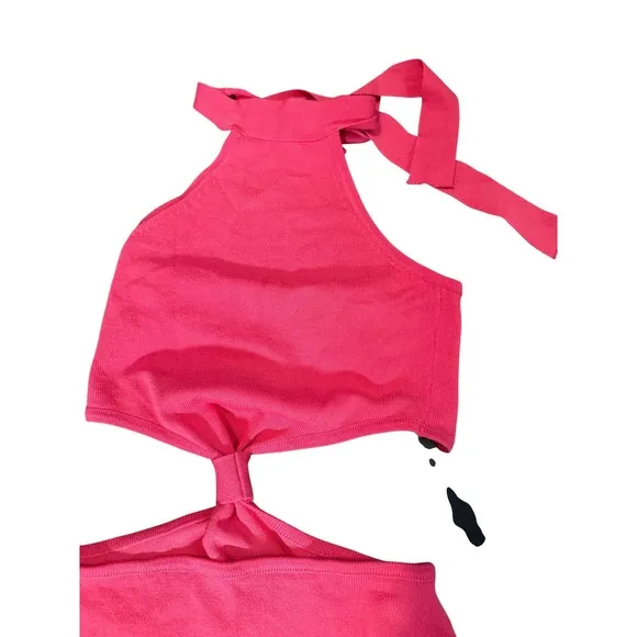 Lulus‎ Halter Neck Cutout Midi Dress Bright Pink Vacation Cocktail Party Size XS - Image 5
