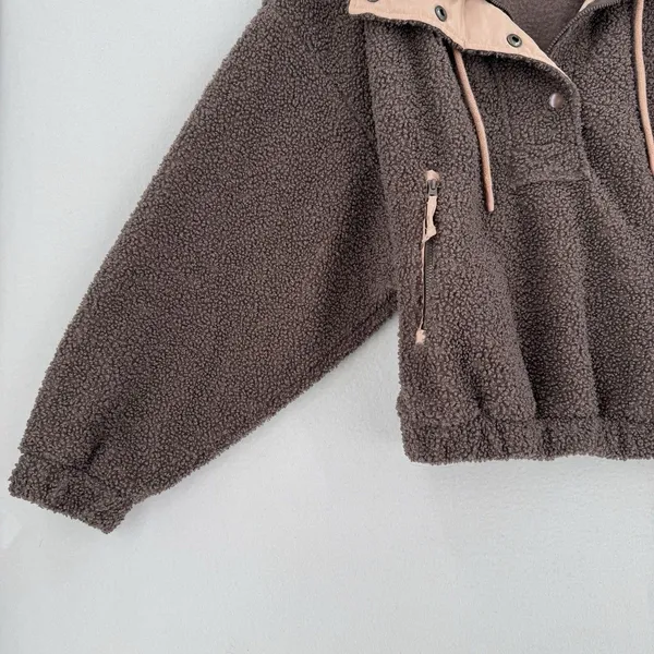 Universal Thread Sherpa Fleece Pullover Jacket L Brown Pink Trim Teddy Outdoorsy - Image 3