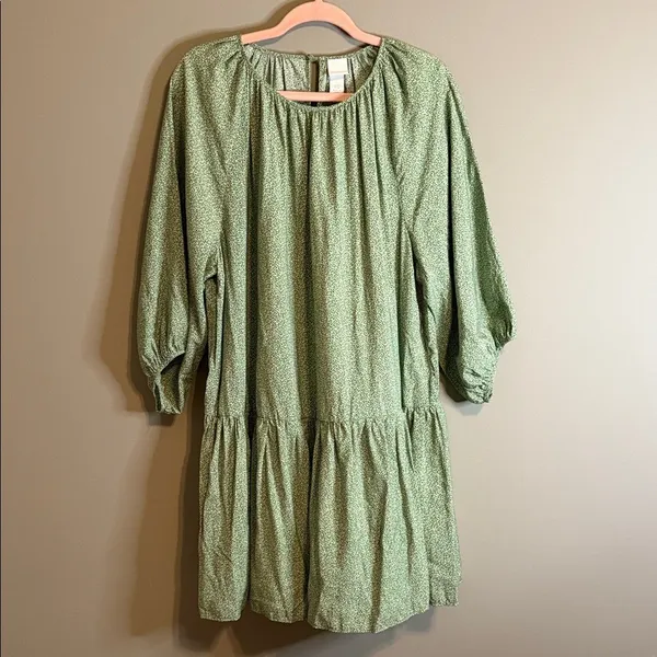 H&M Green Floral 3/4 length Raglan Balloon Sleeve M Cottagecore Prairie Feminine - Image 2