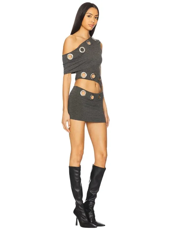 Jaded London Asymmetric Eyelet Dress in Dark Grey 2 New Womens mini - Image 2