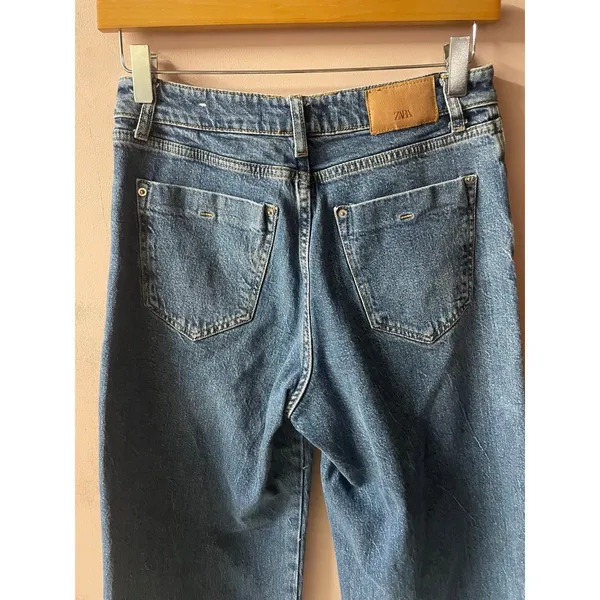 Zara Medium Wash Blue Straight Wide Leg Jeans Size 4 - Image 11