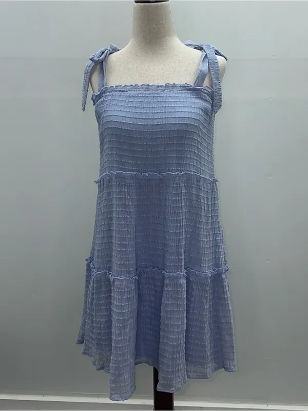 Altar'd State Light Blue Tiered Mini Dress Textured Tie Strap Sundress Size S - Image 2