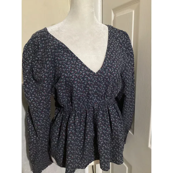 Madewell Tie-Back Peplum V Neck Floral Print Long Sleeve Top Campden Daisies M - Image 3