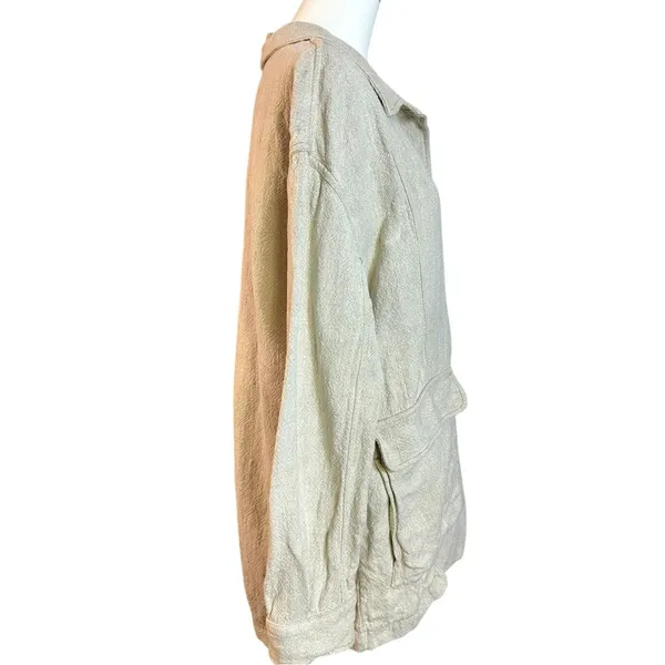 Free People Bohemian LagenLook Lucy Linen Chore Coat Neutral Natural Large - Image 11