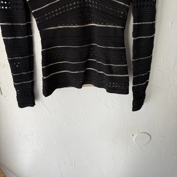 Bailey 44‎ Sweater Y2k Small Black Beige Striped Textured Knit Going Out Top - Image 3