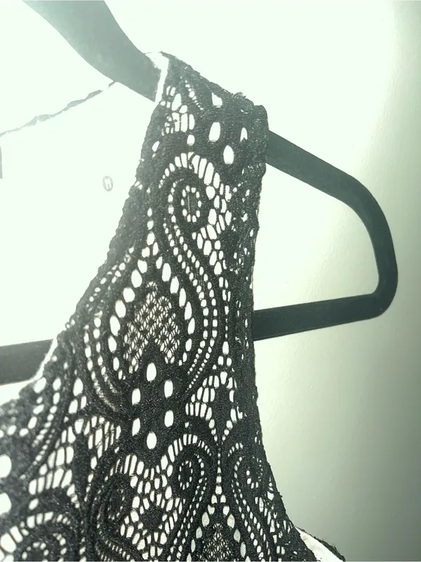 Black Lace Midi Dress with Nude Lining - Image 3