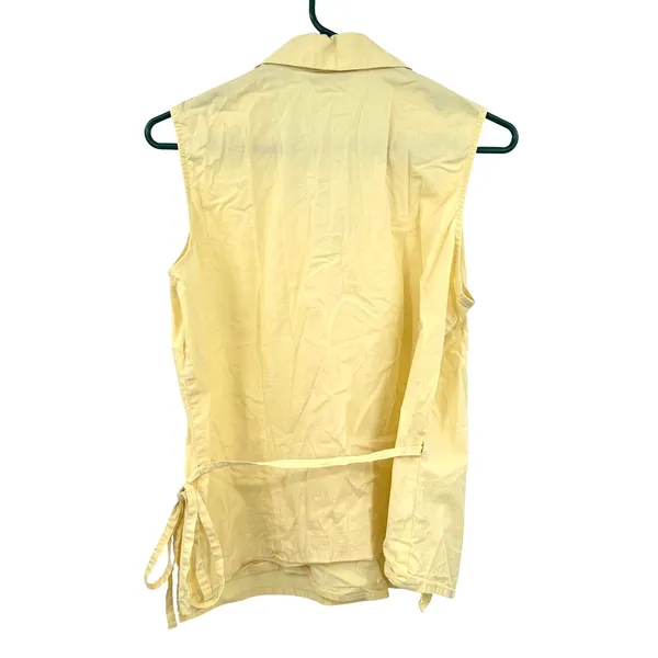 Eddie Bauer Size Large Sleeveless Wrap Blouse‎ Top Shirt Yellow Cotton Blend - Image 2