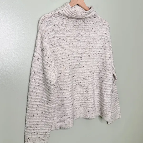 Madewell‎ Wool Belmont Donegal Mock Neck Sweater Cream Flecked Size Large - Image 8