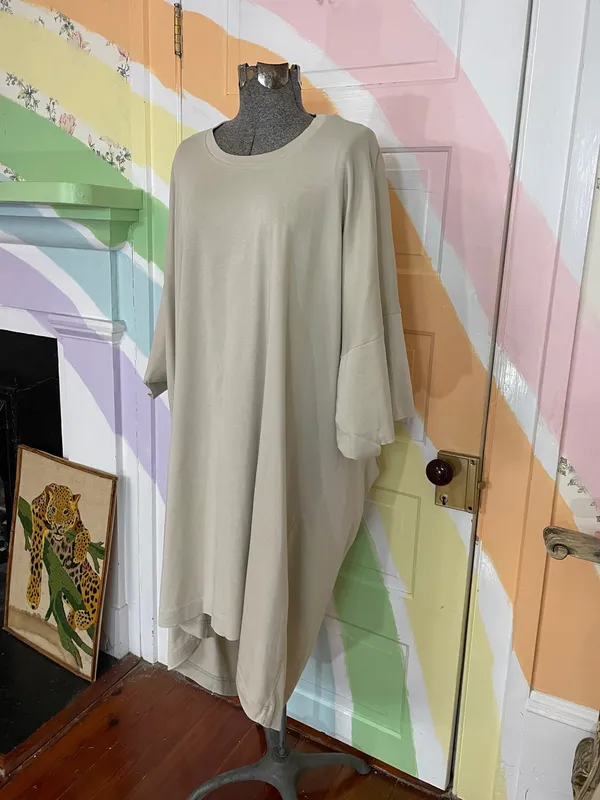 COS Oversized Cotton Jersey T-Shirt Dress Asymmetric Drape Minimalist Sz L 🧡🎀 - Image 4