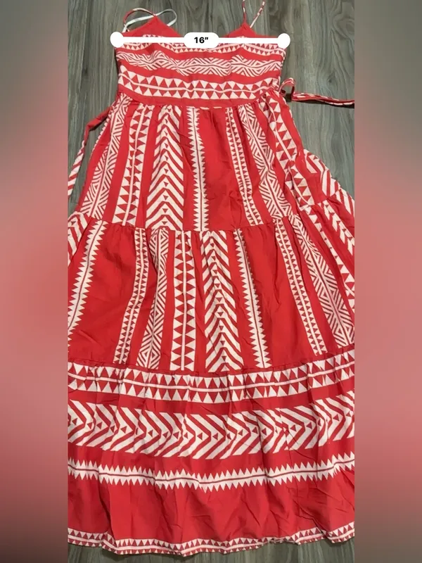 Vero Moda Soft Red & White Cotton Maxi Dress – Boho Geometric Print. - Image 12
