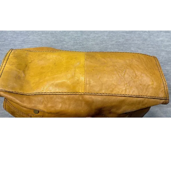 Vintage Fossil Mustard Yellow Pebbled Leather Tote Bag Brass Key Charm Boho - Image 11