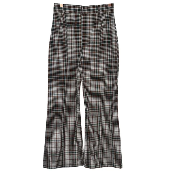 Free People Women's Plaid Wide Leg High Rise Trouser Pants Size 6 Boho Preppy‎ - Image 4
