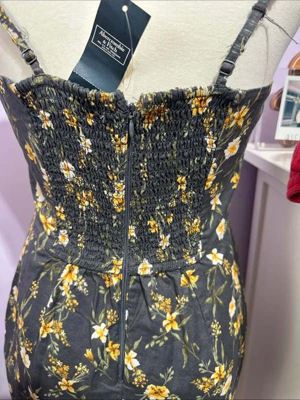 Abercrombie & Fitch Charcoal Floral Mini Dress with Mustard Blooms - Image 3