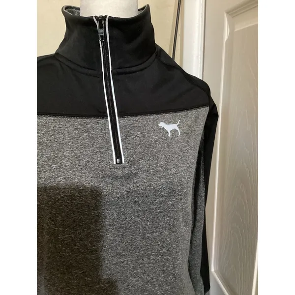Pink Victorias Secret Gray Quarter Zip Athletic Sweatshirt M - Image 2