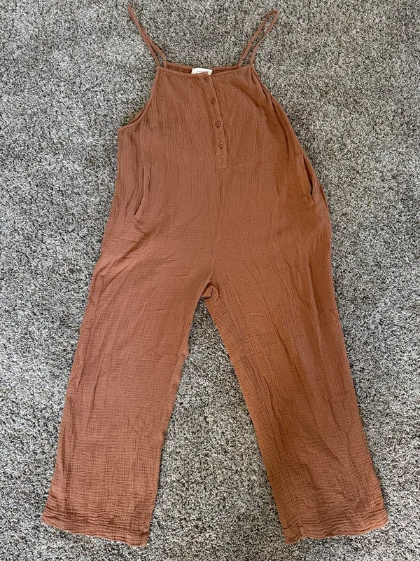 bohme Rust-Colored Button-Front Spaghetti Strap Jumpsuit - Image 4