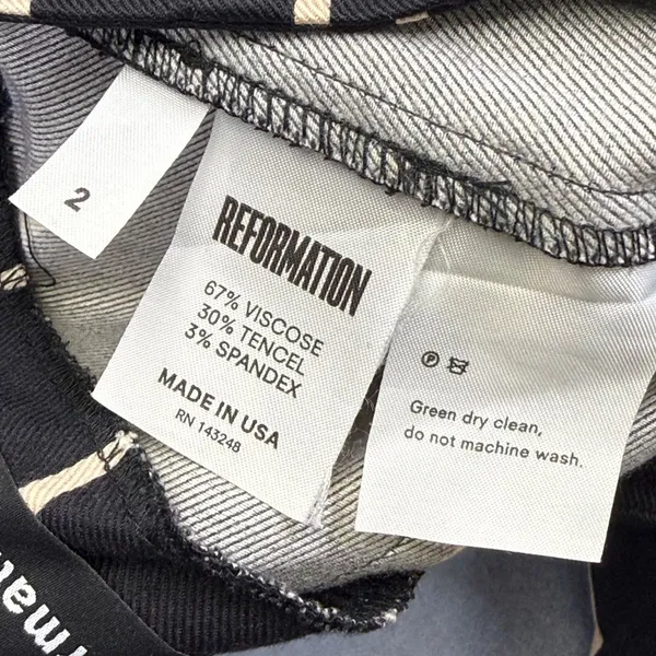 Reformation Black Pinstripe‎ High Rise Straight Leg Pants Size 2 Made in USA - Image 3