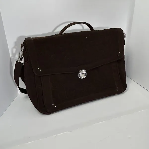 Vera Bradley Brown Quilted Briefcase Messenger Laptop Bag Floral‎ Lining - Image 10