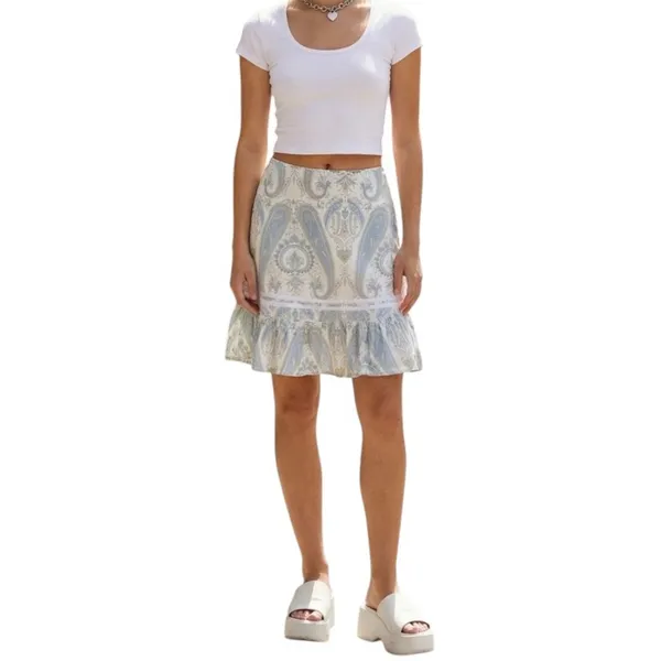 Y2k split cotton Flirty light blue paisley skirt ruffle hem ribbon Trim detail - Image 2