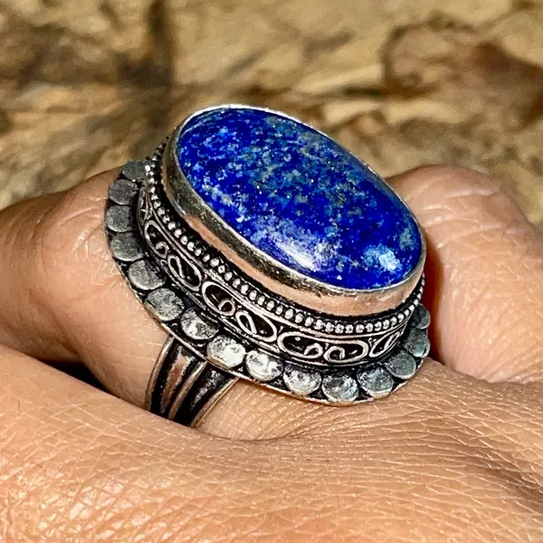 Lapis Lazuli Ring Size 7 1/4 Gold - Image 3