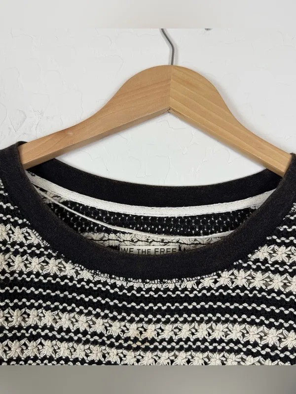 Free People We The Free Fun in the Sun Black & Cream Striped Star Knit Top - Image 7