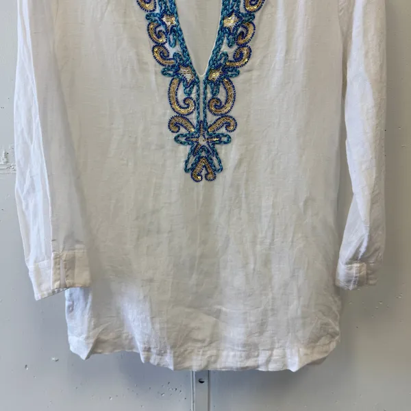 Lilly Pulitzer Amelia Island Tunic White Embroidered Beaded Sequin Small Boho‎ - Image 4