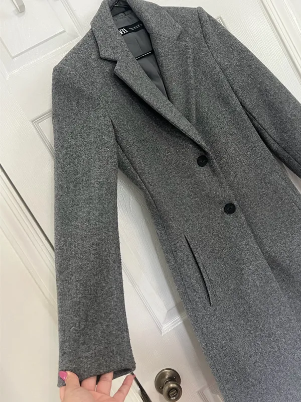 ZARA Gray Longline Coat Tailored Blazer Quiet Luxury Old Money Minimalist XS - Image 10