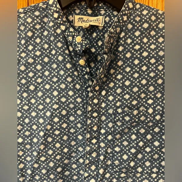Madewell Chambray Blue & White Floral‎ Stamp Popover Tunic Top Shirt Size XS - Image 5