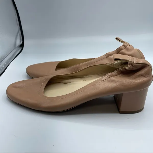 Everlane Nude Leather Round Toe Low Block Heel Womens 10 Chunky Heels Stretch - Image 8